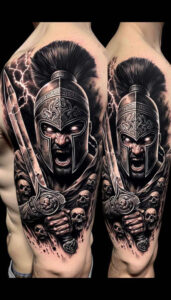 warrior-in-motion-realism-gradient-tones-for-temple – tattoo design ideas free ai generated – Gallery: warriors-greece-inkby-ai