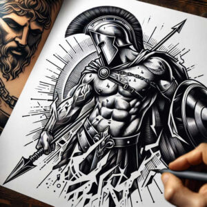 hoplite-ornamentation-realism-glass-effect-for-toe – tattoo design ideas free ai generated – Gallery: warriors-greece-inkby-ai