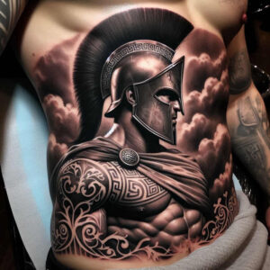 hoplite-strength-motif-surrealism-dynamic-shapes-for-lower-thigh – tattoo design ideas free ai generated – Gallery: warriors-greece-inkby-ai