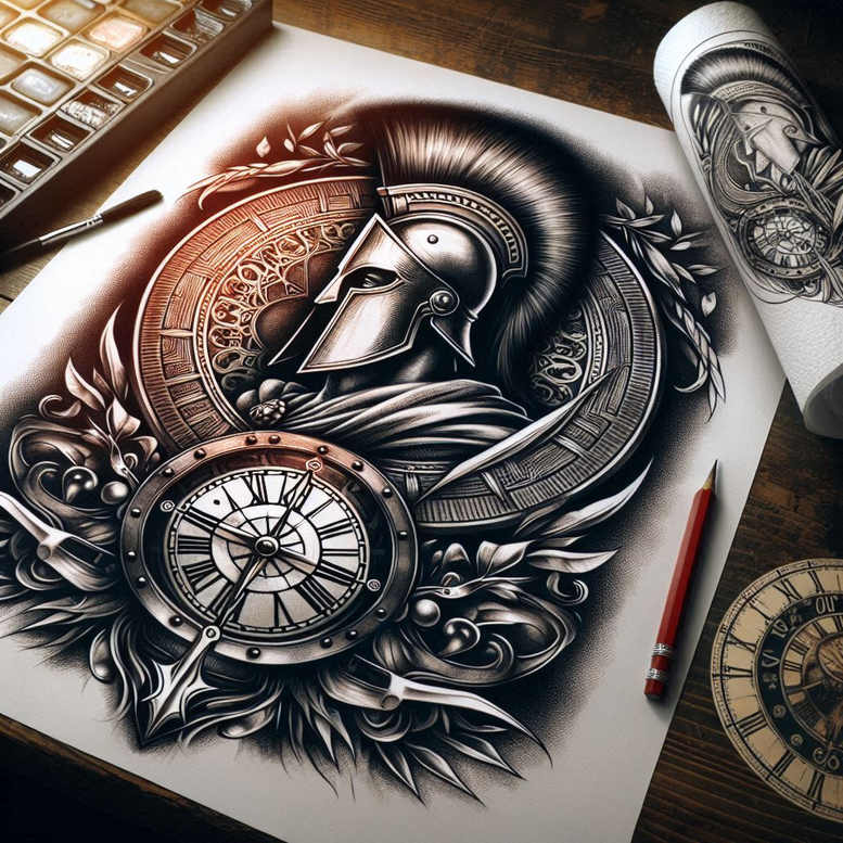 spartan-spirit-motif-surrealism-shimmering-forms-for-stomach – tattoo design ideas free ai generated – Gallery: warriors-greece-inkby-ai