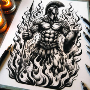 hoplite-strength-motif-realism-natural-tones-for-upper-arm – tattoo design ideas free ai generated – Gallery: warriors-greece-inkby-ai