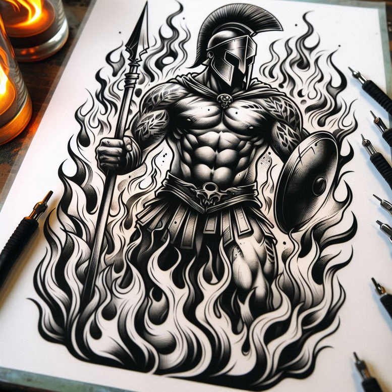hoplite-strength-motif-realism-natural-tones-for-upper-arm – tattoo design ideas free ai generated – Gallery: warriors-greece-inkby-ai