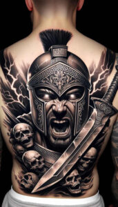 spartan-strength-motif-realism-realistic-color-for-back-shoulder – tattoo design ideas free ai generated – Gallery: warriors-greece-inkby-ai