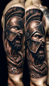 hoplite-with-weapon-realism-detailed-rendering-for-lower-thigh – tattoo design ideas free ai generated – Gallery: warriors-greece-inkby-ai