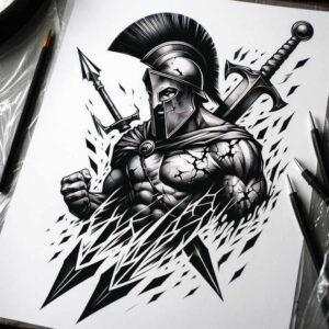 hoplite-with-ornament-neotraditional-vivid-detail-for-upper-back – tattoo design ideas free ai generated – Gallery: warriors-greece-inkby-ai