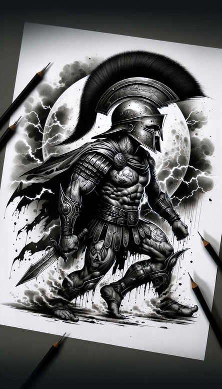 spartan-strength-motif-realism-emotional-realism-for-heel – tattoo design ideas free ai generated – Gallery: warriors-greece-inkby-ai