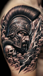 warriors-greece tattoo design ideas Realism seamless blend Athens defender for neck