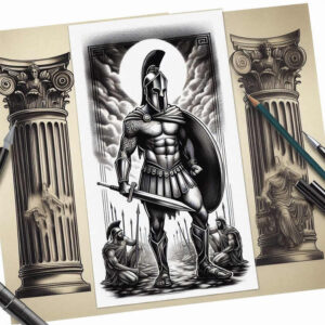warriors-greece tattoo design ideas Surrealism phantasm battle discipline for sternum