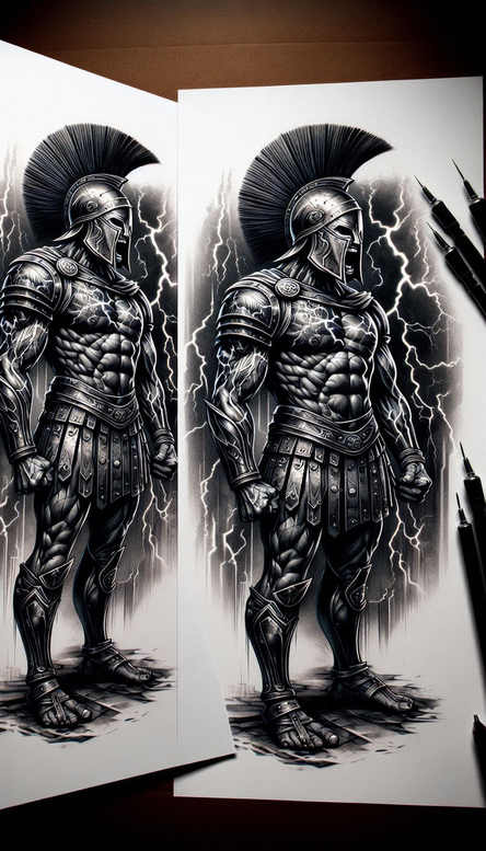 warriors-greece tattoo design ideas Surrealism distorted reality Greco tattoo for back of neck