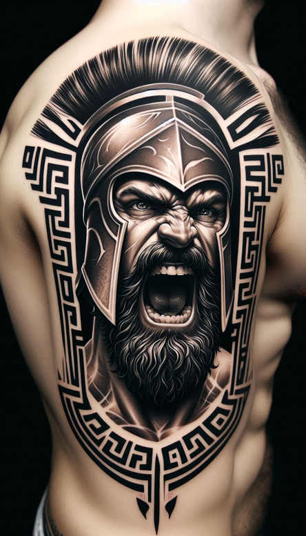 warriors-greece tattoo design ideas layered fill Greco tattoo for heel