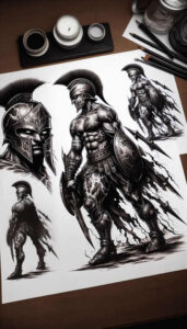 warriors-greece tattoo design ideas Realism lifelike eyes historic war represents courage
