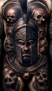 warriors-greece tattoo design ideas Surrealism shifting shapes Hoplite stance stands for determination