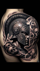 hoplite-with-ornament-neotraditional-layered-shading-for-ankle – tattoo design ideas free ai generated – Gallery: warriors-greece-inkby-ai