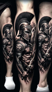 hoplite-honor-motif-neotraditional-artful-color-for-shin – tattoo design ideas free ai generated – Gallery: warriors-greece-inkby-ai