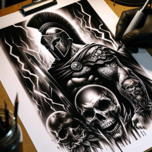 warrior-honor-motif-for-men-realism-lifelike-eyes-for-heel – tattoo design ideas free ai generated – Gallery: warriors-greece-inkby-ai