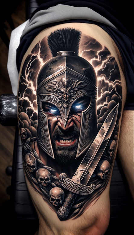 spartan-in-motion-surrealism-ethereal-for-full-back – tattoo design ideas free ai generated – Gallery: warriors-greece-inkby-ai