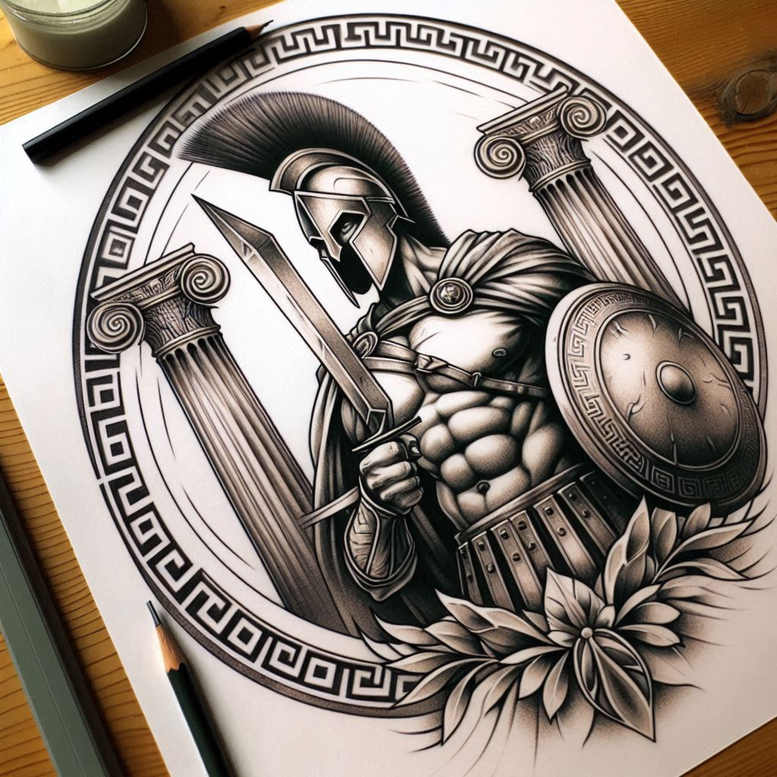 hoplite-courage-symbol-neotraditional-refined-lines-for-nape – tattoo design ideas free ai generated – Gallery: warriors-greece-inkby-ai