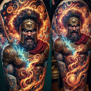 warrior-in-motion-realism-vivid-detail-for-behind-ear – tattoo design ideas free ai generated – Gallery: warriors-inkby-ai