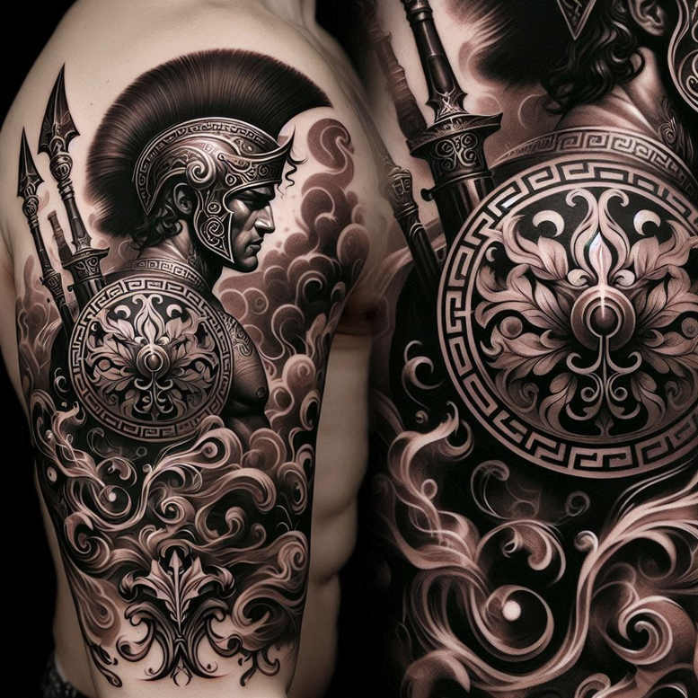 warrior-honor-and-courage-motif-neotraditional-artful-color-for-lower-back – tattoo design ideas free ai generated – Gallery: warriors-inkby-ai