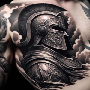 spartan-strength-symbol-neotraditional-vivid-hues-for-behind-ear – tattoo design ideas free ai generated – Gallery: warriors-inkby-ai