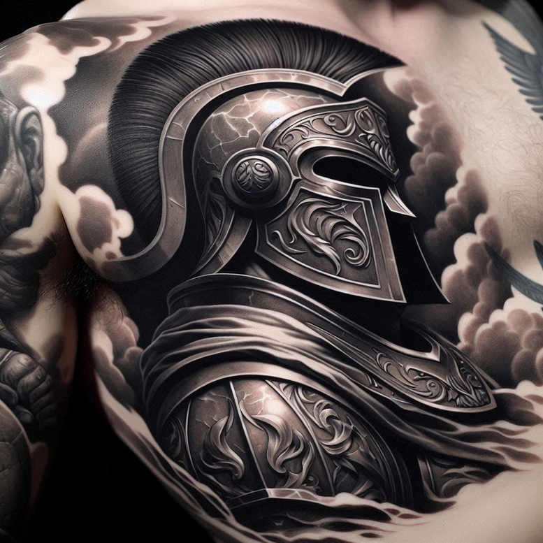 spartan-strength-symbol-neotraditional-vivid-hues-for-behind-ear – tattoo design ideas free ai generated – Gallery: warriors-inkby-ai