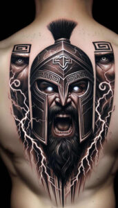 warriors tattoo design ideas Realism soft highlights battle stance for lower chest