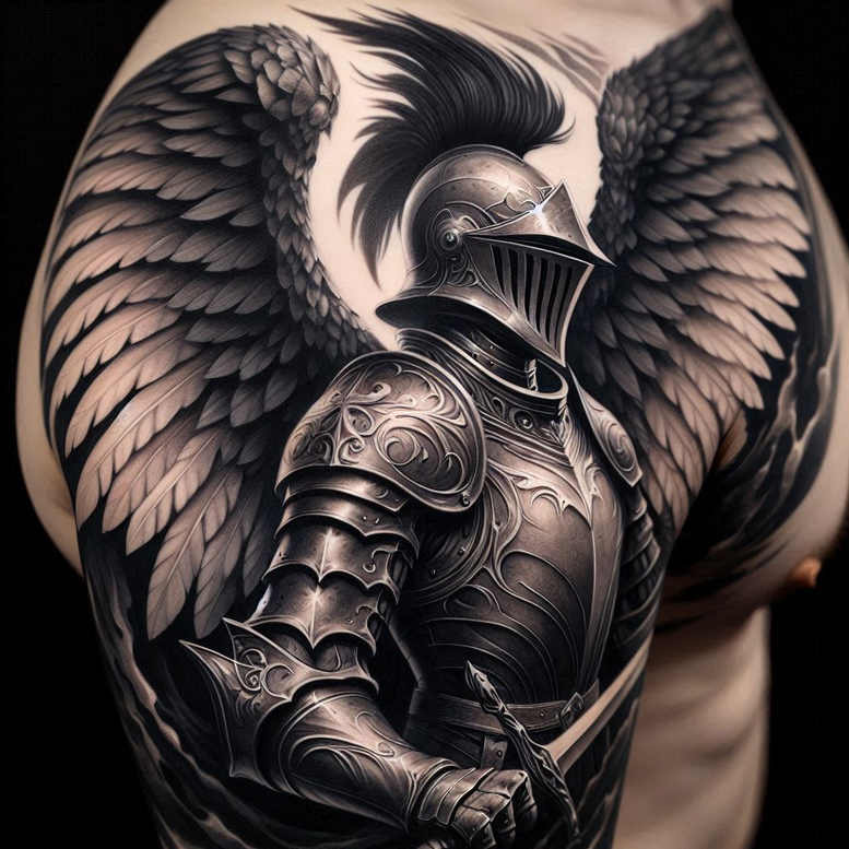 warriors tattoo design ideas Realism living skin blade pose meaning courage