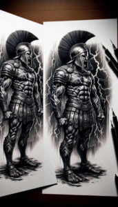 warriors tattoo design ideas Neotraditional dynamic color bodyguard vibe for lower leg