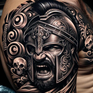 warriors tattoo design ideas balanced color mythical warrior for shin