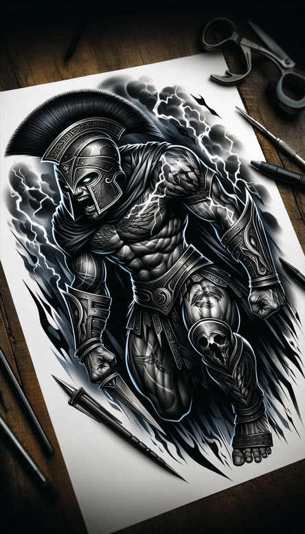 spartan-in-art-neotraditional-rich-blacks-for-wrist – tattoo design ideas free ai generated – Gallery: warriors-inkby-ai
