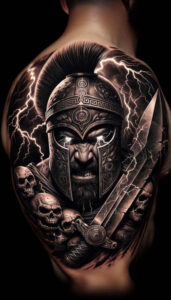 warrior-with-weapon-neotraditional-subtle-tone-for-scapula – tattoo design ideas free ai generated – Gallery: warriors-inkby-ai