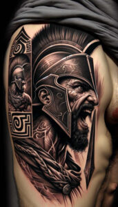 knight-with-shield-realism-tactile-shading-for-lower-thigh – tattoo design ideas free ai generated – Gallery: warriors-inkby-ai