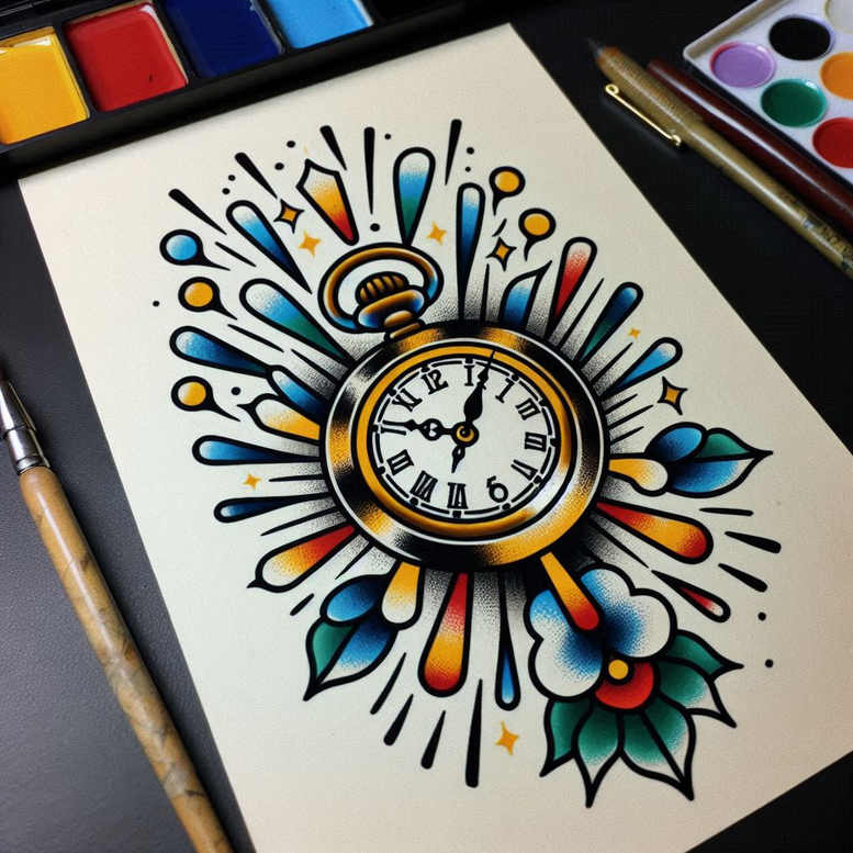 time-life-motif-neotraditional-bold-texture-for-upper-back – tattoo design ideas free ai generated – Gallery: watches-hourglass-inkby-ai