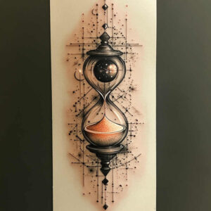 watches-hourglass tattoo design ideas Realism natural tones time funnel for abdomen