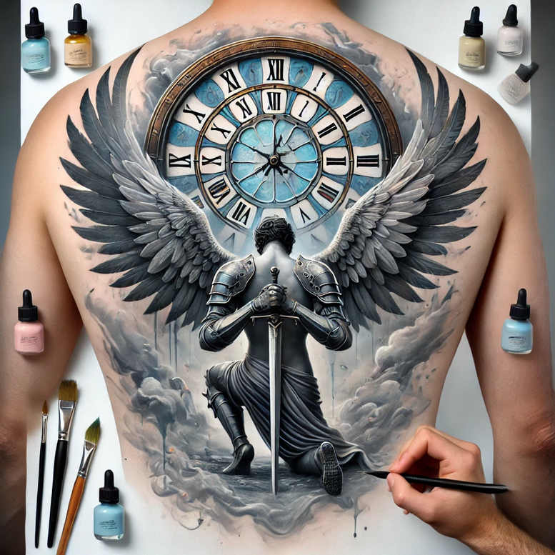 time-evolution-symbol-realism-depth-realism-for-back-shoulder – tattoo design ideas free ai generated – Gallery: watches-hourglass-inkby-ai
