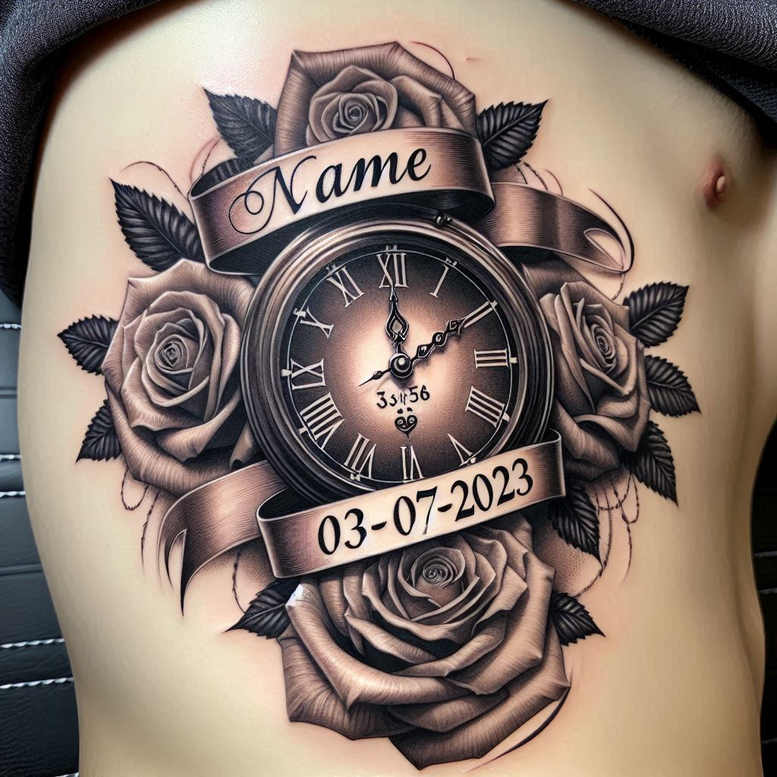 time-with-lines-realism-mirrored-effect-for-hip – tattoo design ideas free ai generated – Gallery: watches-hourglass-inkby-ai