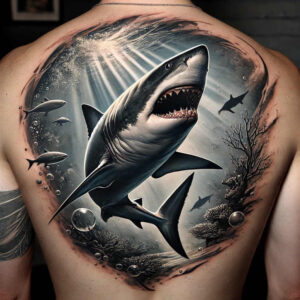 water-animals tattoo design ideas Surrealism fantastical elements oceanic balance for collarbone