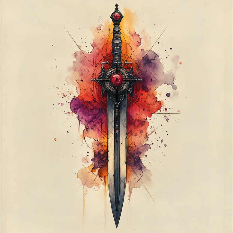 weapons tattoo design ideas Surrealism vibrant contrasts classic weapon for spine