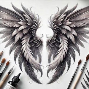 delicate-wings-tattoo – tattoo design ideas free ai generated – surrealism-juxtaposition – for-lower-arm – Gallery: wings-inkby-ai