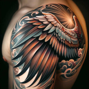 freedom-and-protection-wings-tattoo – tattoo design ideas free ai generated – neotraditional-artistic-contrast – for-neck – Gallery: wings-inkby-ai