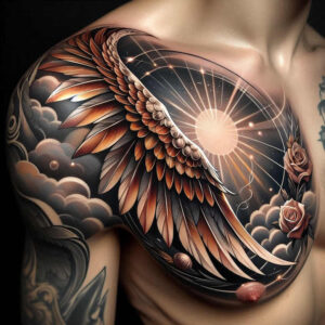 harmony-motif-wings-tattoo – tattoo design ideas free ai generated – neotraditional-expressive-lines – for-chest – Gallery: wings-inkby-ai