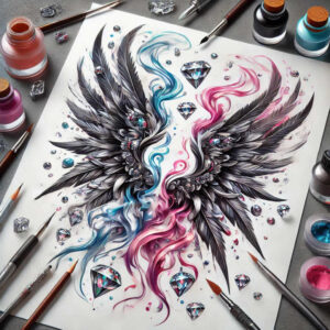 harmony-motif-wings-tattoo – tattoo design ideas free ai generated – surrealism-visual-paradox – for-biceps – Gallery: wings-inkby-ai