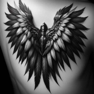 inspiration-motif-wings-tattoo – tattoo design ideas free ai generated – surrealism-melted-shapes – for-back-of-neck – Gallery: wings-inkby-ai