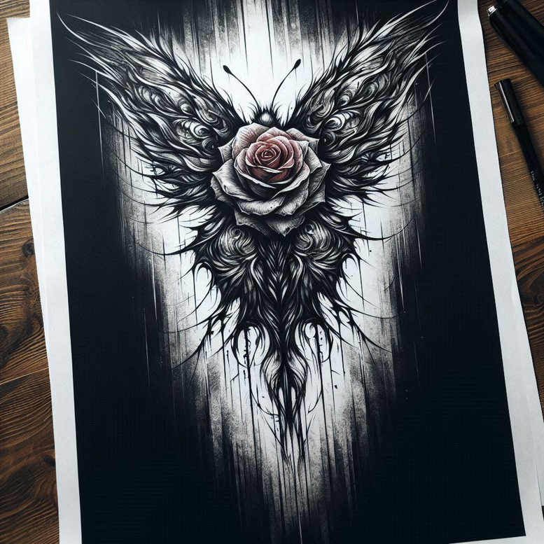 motion-wings-tattoo – tattoo design ideas free ai generated – surrealism-vibrant-contrasts – for-abdomen – Gallery: wings-inkby-ai