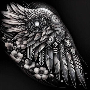 ornamental-wings-tattoo – tattoo design ideas free ai generated – realism-lifelike-eyes – for-back-of-neck – Gallery: wings-inkby-ai