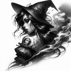 witches tattoo design ideas Realism lifelike eyes hidden craft for upper chest