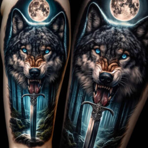 artistic-detail-wolf-tattoo – tattoo design ideas free ai generated – neotraditional-vivid-detail – for-upper-shoulder – Gallery: wolves-inkby-ai
