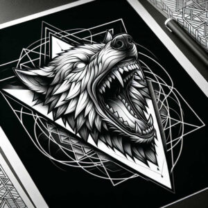 expression-wolf-tattoo – tattoo design ideas free ai generated – neotraditional-layered-fill – for-upper-chest – Gallery: wolves-inkby-ai
