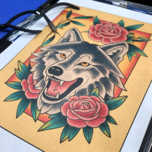 expression-wolf-tattoo – tattoo design ideas free ai generated – realism-realistic – for-lower-thigh – Gallery: wolves-inkby-ai
