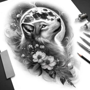 freedom-symbol-wolf-tattoo – tattoo design ideas free ai generated – neotraditional-enhanced-color – for-knee – Gallery: wolves-inkby-ai